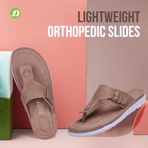 Image of DOCTOR EXTRA SOFT Womens Flat Memory Foam Slippers /Flip-Flops Fashion Stylish Casual Comfortable Diabetic Orthopedic Lightweight Synthetic Slip-On Sandals With Adjustable Buckle For Girls D-630
