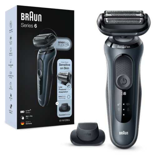 Braun Series 6 Rasoir Électrique Homme À Grille Sans Fil avec Tondeuse De Précision, avec EasyClick et AutoFlex, 61-N1200s, Gris