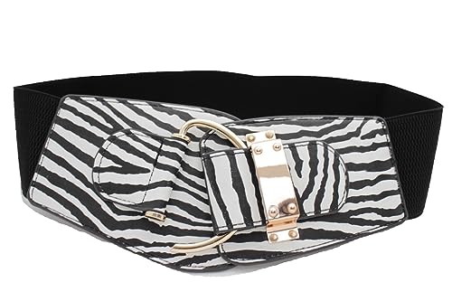 TrendyFashionJewelry Women Wide Belt Hip High Waist Gold Metal Hook Buckle L XL Animal Print Zebra Black