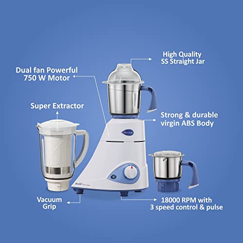 Preethi Blue Leaf Platinum Select Juicer Mixer Grinder for Kitchen|750 Watt Mixie, 3 Jars| 2 Yr Product Gurantee & Lifelong Free ServiceBlue (MG 226) - Image 5