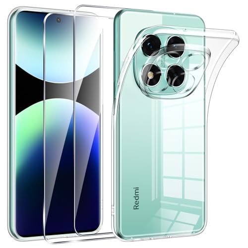 Phoona Cover per Xiaomi Redmi Note 14 Pro 5G/Poco X7 5G Custodia con 2 Pellicola Vetro Temperato,Ultra Sottile Trasparente Silicone Protettiva Case per Redmi Note 14 Pro Sottile Morbida Antiurto Cover
