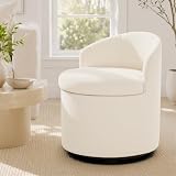 LUE BONA Schminkhocker drehbar mit Rückenlehne, Hocker mit Stauraum 38,6 L, 9 cm Dickes Sitzkissen, Belastbar bis 113 kg, für Schminktisch, Schlafzimmer, Cremeweiß Beige