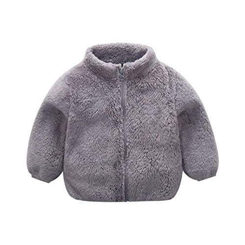 Baby Girls Boys Winter Fleece Coat Toddler Kids Faux Fur Jacket Warm Hooded Outwear Cardigan with Ears Fall Winter Outfits (S-Grey, 6-12 Months)
