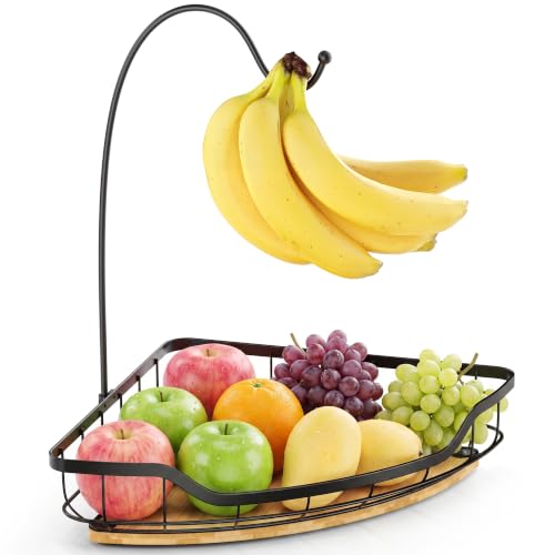 Image of OETAMS Fruit Bowl Basket with Banana Hanger Hook, Fruit Basket Black 1-Tier