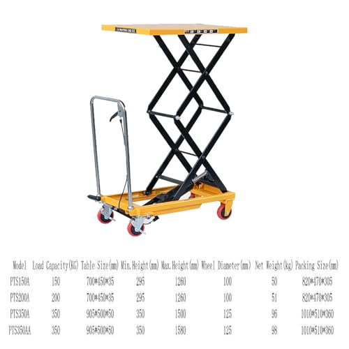 Hydrauliczny wózek stołowy, 200 kg, ręczny podwójny podnośnik nożycowy z 4 antypoślizgowymi kółkami do transportu materiałów magazynowych, przenośny wózek