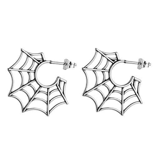 HZMAN Halloween Spider Web Earrings for Women Surgery Steel Stud Earrings for Men