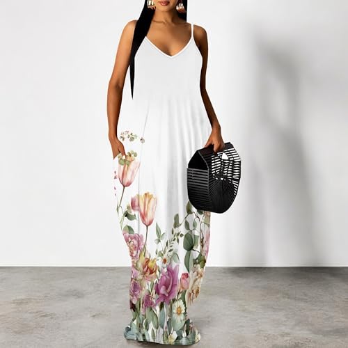 Image of SUZONANA Women's Plus Size Summer Dresses Spaghetti Print Maxi Dresses Long Loose Sundresses