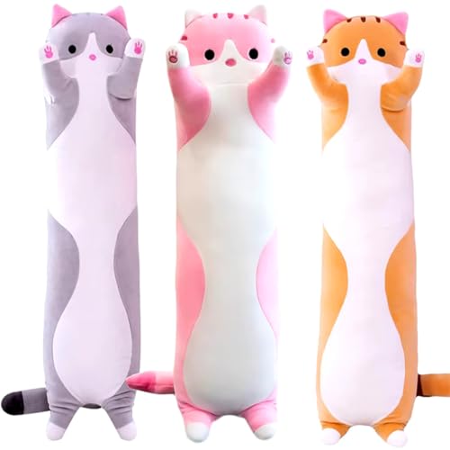 Image of ADORA Plush Cartoon Kitty -100cm Grey Sleeping Hugging Pillow, Cuddly Soft Long Cat Body Pillow for Girls Kids