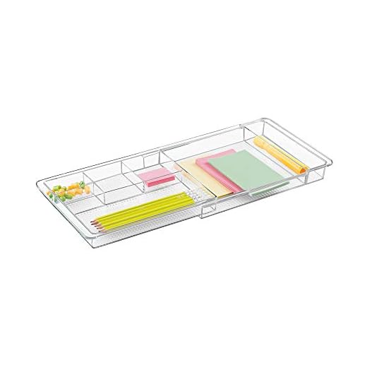 iDesign Organizador de maquillaje, separador de cajones extensible en plástico, bandeja extensible ideal para guardar accesorios de belleza y baño, transparente