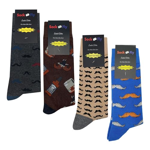 Mustache Dress Socks 4 Pack Funny Novelty Crazy Fun Design Men Size 8-12 Cotton Casual Crew Colorful Funky Fancy Socks Gift for Men2