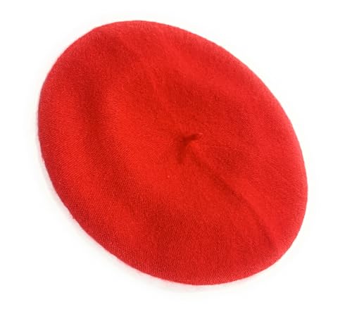 Ladies French Style Wool Warm Woollen Plain Beret Beanie Hat Cap (Wool Blend Red)