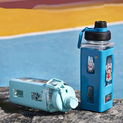 Image of Kawaii Water Bottle with Straw and Lid, 700ml /23.6OZ Cute Water Bottles BPA-free & Leak Proof Square School Drinking Bottle, Cute Plastic Color School Water Bottle for Girls (Pista)