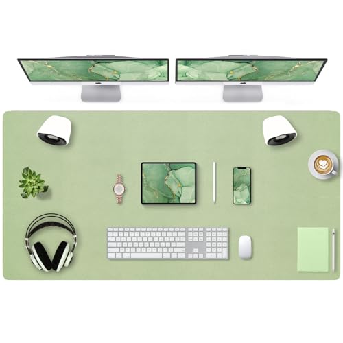 Image of Bloss 47.2 inch x 24 inch Large Desk Mat, Leather Desk Mat, Large Mouse Pad + Keyboard Pad, Non-Slip Desk Mat Protector for Office, Home - Green