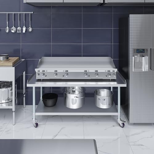 Image of AmGood Stainless Steel Equipment Stand with Undershelf + Casters, Heavy Duty, Commercial Grade, NSF Certified (30 inch Width x 60 inch Length + Casters)