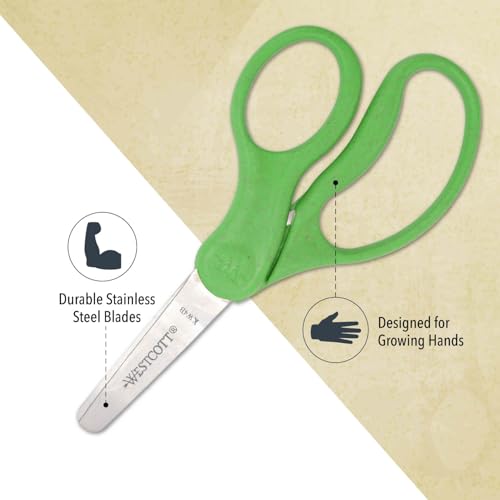 Image of Westcott Kids Scissors 12-Pack, 5 inch Blunt Tip Safety Scissors for Ages 4+, Left & Right Handed, Recycled Eco-Friendly for School and Craft Projects