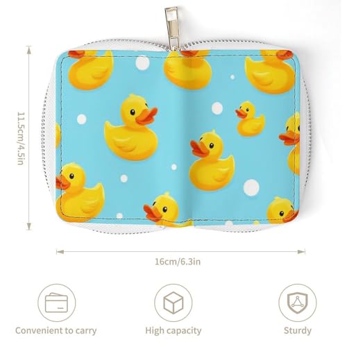 Pu Leather Zipper Slim Wallet Bag for Women, Cute Funny Blue Bubbles Yellow Rubber Ducks Credit Card Holder Organizer with 20 Card Slots Portable Mini Purse3