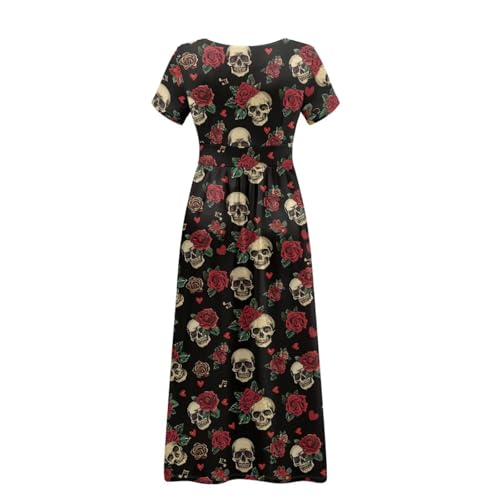 Image of Women's Fall Summer Short Sleeve Ankle Length V-Neck Party Dress with Pockets Size S-3XL