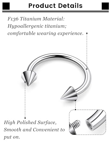 F136 Titanium 20/18/16/14/12/8/4/2g Septum Nose Rings Gauge Earrings Lip Rings Prince Albert Jewelry Internally Threaded Horseshoe Hoop Piercings4