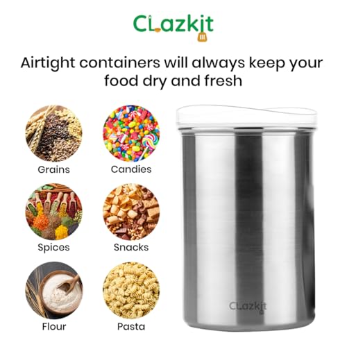 Image of Clazkit Stainless Steel Airtight Containers With Lid|Kitchen Container Set with Glossy Finish|Multipurpose Storage Containers for Kitchen, Set of 2 (1100ml), Silver