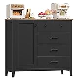 HOCSOK Meuble de Rangement, Buffet Salle a Manger 5 Tiroirs et 1 Porte, Placard de Cuisine avec Étagère Réglable pour Cuisine, Salle à Manger, Salon, Noir et Marron