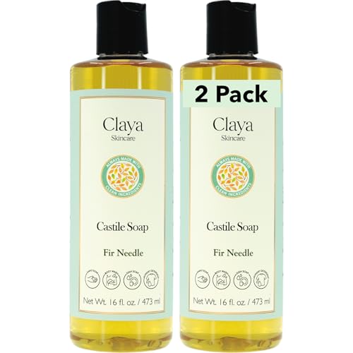 Image of Claya Fir Needle Liquid Castile Soap - Organic Ingredients, Biodegradable, Fresh Forest Scent, Gentle for Skin and Multi-Purpose Use(2 Pack of 16 fl oz (Disc Cap))