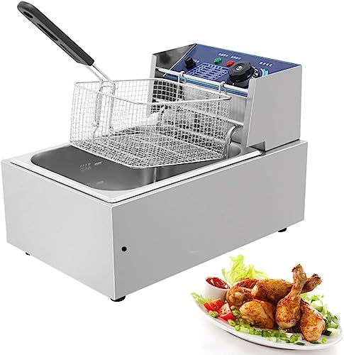 CZAOERXB Freidora eléctrica con Cesta de Acero Inoxidable, freidora de Aceite eléctrica con Temperatura Ajustable de 0 a 200 °C, Acero Inoxidable 304 de Grado alimenticio, para Cocina caser