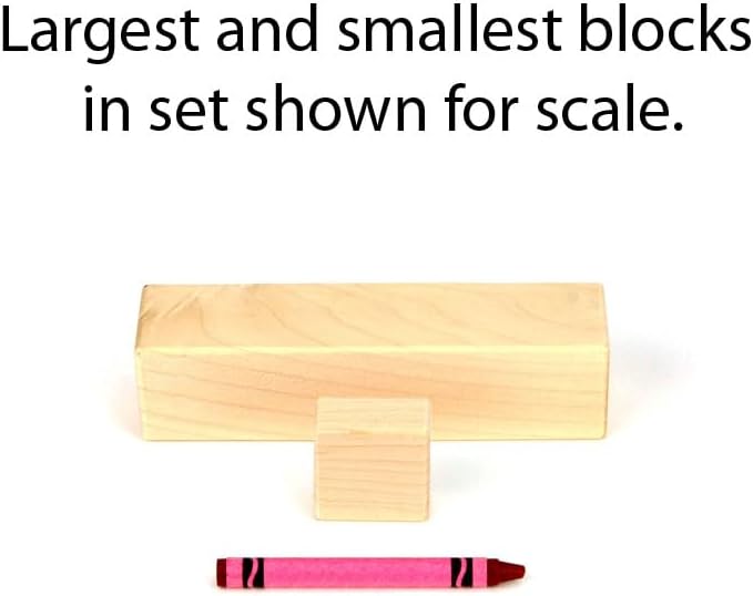 34 pc Junior Builder Block Set Wood Building Blocks, Hard Maple Standard Unit Blocks, Made in USA Heirloom Quality Toys