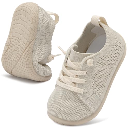 LeIsfIt Barefoot Walking Shoes for Toddlers Boys & Girls Slip-On Breathable Sneakers Kids Lightweight Tennis Shoe Apricot 4-5 Toddler