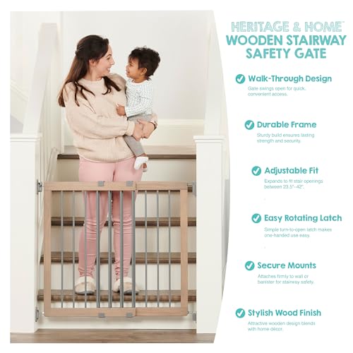 Image of Regalo Safety 23.5 inch-42 inch Wooden Baby Gate for Top of Stairs & Dooways