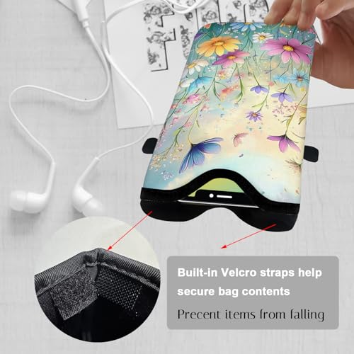 Image of Neoprene Cell Phone Sleeve Pouch Case Bag with Crossbody Strap Neck Lanyard for Women 7.1 X 3.9 in Colorful Flowers