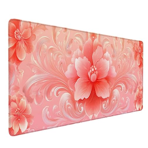 Tapis de souris XXL rose 150x80cm à motif fleur pour bureau gamer