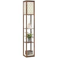 HOMCOM 3-Tier Floor Lamp w/Shelves Standing Lamp Single Light Rustic Brown