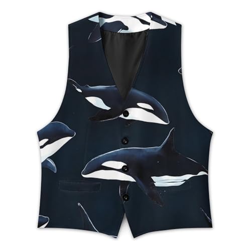 Orca Killer Whale Formal Suit Vest for Men with Pockets for Business Casual Dress Tuxedo Slim Fit2