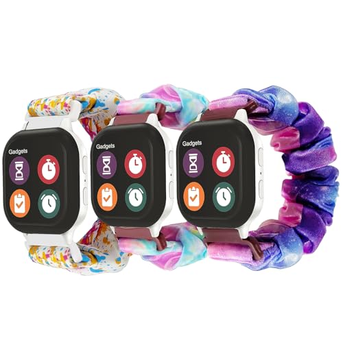 NewJourney Scrunchie Band Compatible with Bark Watch, Gabb/Gizmo Watch 3 2 1, Soft Cute Elastic Cloth Wristband for Kids (Purple Pink+Pink Blue+Oil Color)
