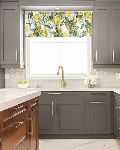 Yun Nist Valance Curtain For Windows Watercolor Plant Fruit Art,Privacy Panel Rod Pocket Window Treatment Summer Rustic Fresh Lemon Flower Leaf,Short Valances For Bathroom Kitchen Bedroom 54X18In #TOP4