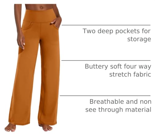 Image of Promover Wide Leg Pants Woman Yoga Pants with Pockets Stretch Loose Casual Lounge Sweatpants Petite /Regular /Tall