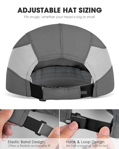 GXCROR Running Hat for Men Women Quick-Dry Baseball Cap UPF50+ with Breathable Mesh, Adjustable Hook & Loop for Outdoor Dark Grey — view 4