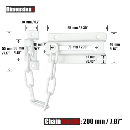 JQK Chain Door Guard with Lock, White 2 Pack Chain Lock Stainless Steel Chain Locks for Inside Door and Extra Front Door, HDC120-WH-P2 - Image 2