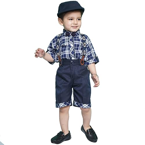 Image of AJ DEZINES Kids Casual Wear Clothing Cotton Shirt Short Set For Boys