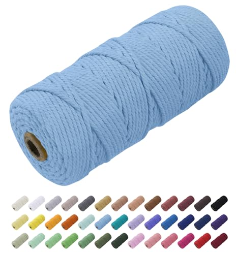 Uiopa Macrame Cord 3mm x 100m, Thick Rope Yarn Natural Cotton Cord, 4-Ply Macrame String for DIY Crafts Plant Hangers