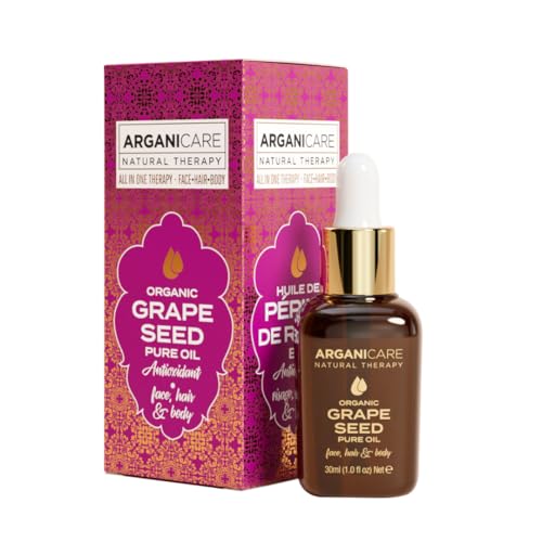 ARGANICARE - Aceite de semilla de uva orgánico 3 en 1 para cabello, cuerpo y cara, 30 ml