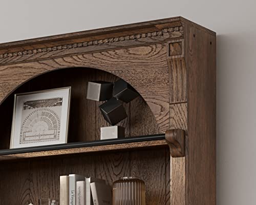 Traditional 8' Tall Wood Bookcase, Storage Organizer, Display Shelf, Fully Assembled, Brown