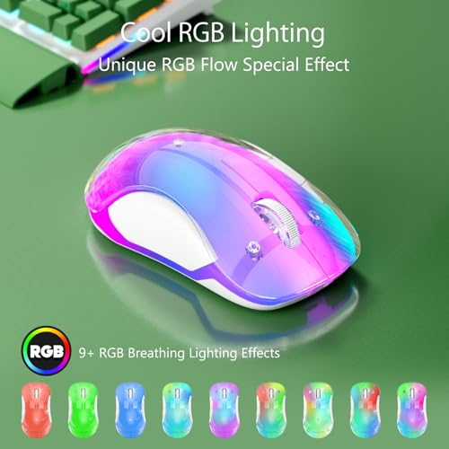 Image of memzuoix 2.4G Wireless Mouse with Customizable Cover & 9-Color LED - Rechargeable Ergonomic, 1400 DPI, 5 Buttons, USB Receiver for PC /Mac - Green