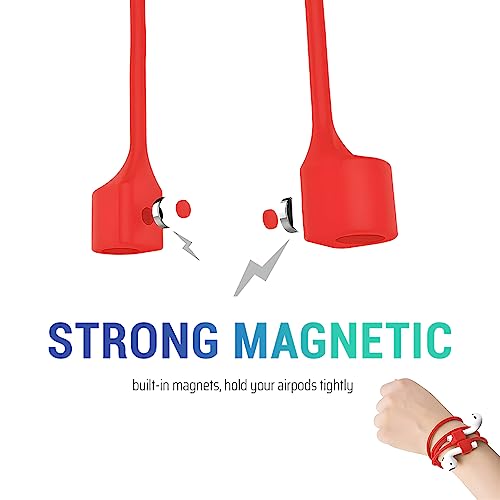 Image of LIRAMARK Magnetic Anti-Lost Strap Silicone Rope Wire Cable Connector String for AirPods Pro /Aipods Pro 2 / Airpods 1,2&3 / Earbuds (Red)