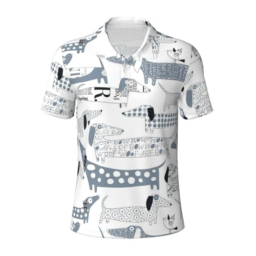 Evengigy Polo à manches courtes pour homme imprimé teckel mignon, Noir , S