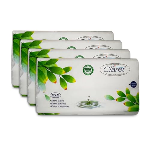 Image of Claret Ultra Soft 2-Ply White Facial Tissues | 100 Pulls | Pack Of 4 | Skin-Friendly & OBA-Free | (18 x 20 cm)