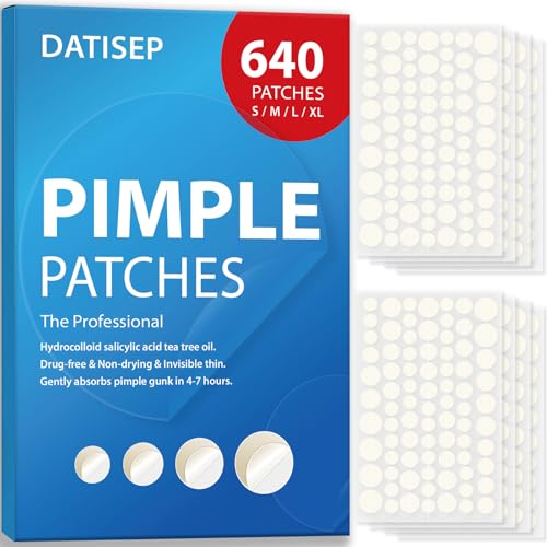 DATISEP Pimple Patches for Face, 640 Count Hydrocolloid Patch Acne Patches,4 Sizes Zit Patches for...