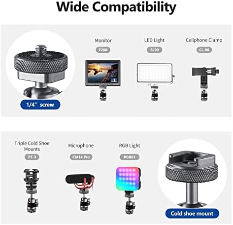 NEEWER Mini Ball Head with Removable Cold Shoe Mount and 1/4" Screw, Detachable Cold Shoe Base, 2 Way Installation, Compatible with SmallRig Cage, DSLR Camera, Field Monitor & LED Video Light, ST44