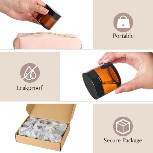 Qeirudu 2 Oz Small Amber Glass Jars with Black Lids, 12 Pack Empty Glass Cosmetic Jars with Inner Liners and Labels for Storing Lotions, Ointments, Creams, Candles4