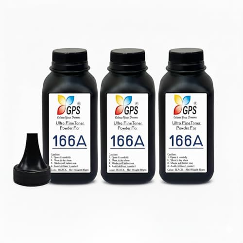 Image of GPS Colour Your Dreams 166A Toner Powder Refill | Ultra Fine Black Toner for HP W1660A Laser Printer Cartridge | Compatible with HP 1008a, 1008w, 1188a, 1188w, 1188fnw Printers (80g) (166A Bottle - 3)